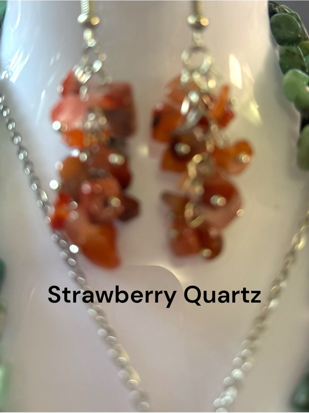 Strawberry Quartz Cluster Dangle Earrings - Pink-Red
